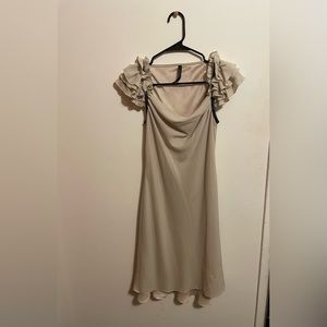 Beige silk ruffle sleeve dress (S)